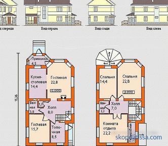 Projekty jednopodlažních domů pro úzké prostory, plánování, schémata, fotografie v katalogu