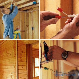 Příčky v dřevěném domě ze dřeva, vnitřní stěny, instalace, fotografie