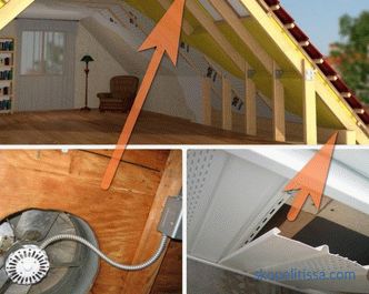 Podkrovní ventilace pod střechou, mřížka, zařízení, variace, foto